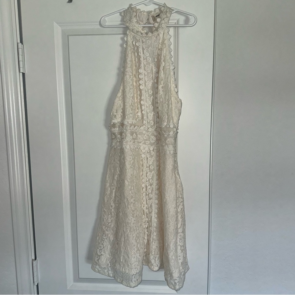Altar’d State XS White Ivory Floral Lace Cotton Vintage Cocktail Halter Dress